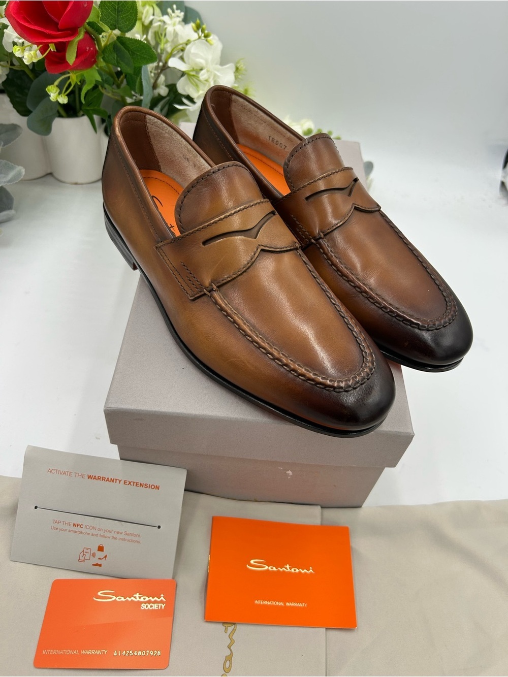 Men's Santoni Carlo soft furnished Leather penny loafers size 8 US made in Italy - Picture 8 of 12